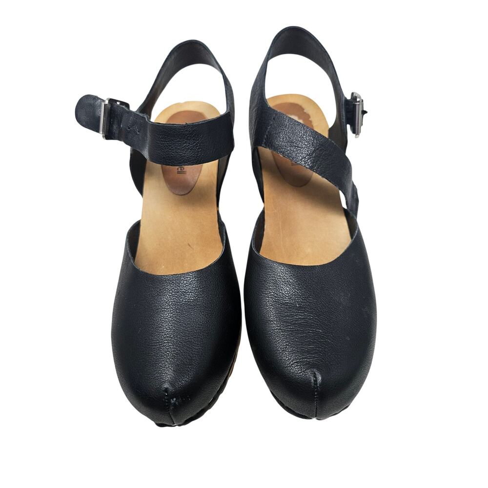 Jeffrey Campbell Kesey 9.5 Black Leather Wooden Clog Chunky Whimsygoth Boho - Picture 4 of 6